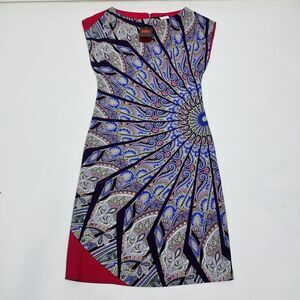 ETRO 42 US/6 Satin Mini Dress Paisley Multi Color Peacock Print Size NWT $1,780